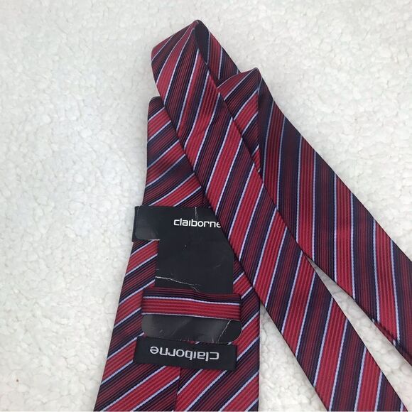 Liz Claiborne New Red Striped Silk Tie - Picture 7 of 8